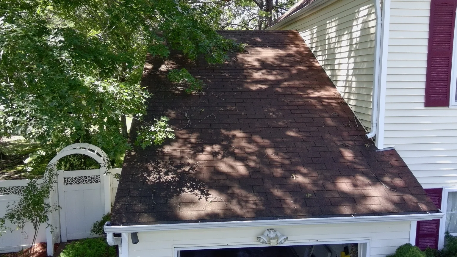 Tree / vegetation-related roof deterioration found during roof inspection in Brookhaven, NY