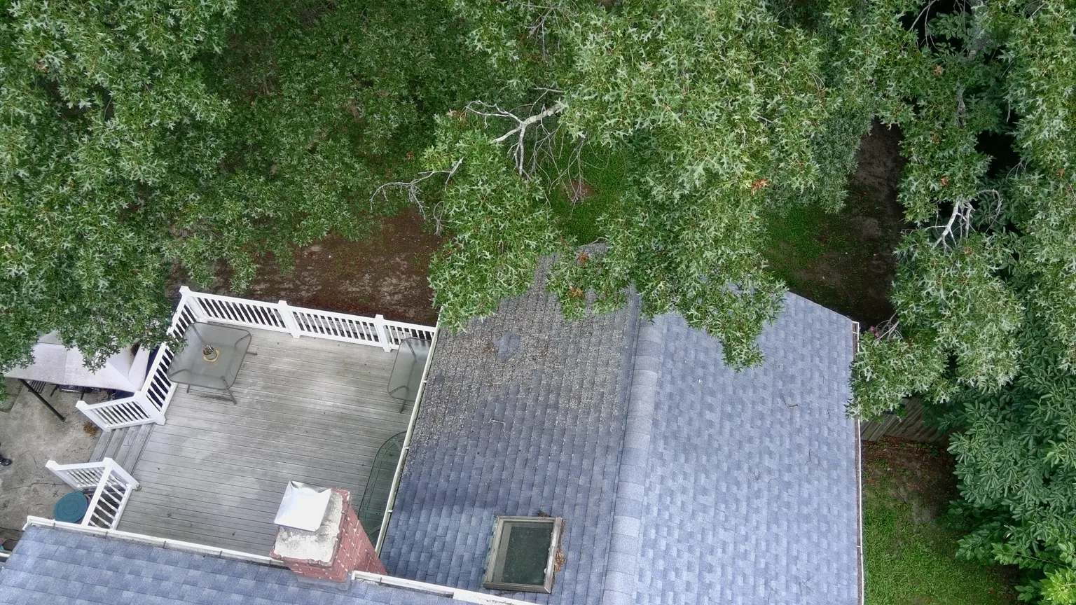 Tree contact and localized roof damage found during roof inspection in Lake Ronkonkoma, NY