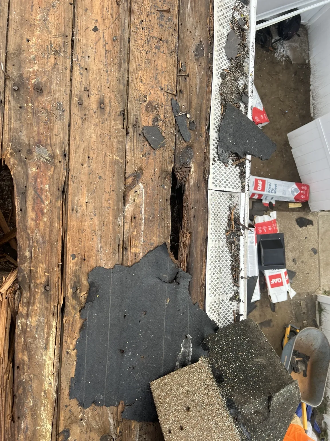 Exposed roof decking during tear-off